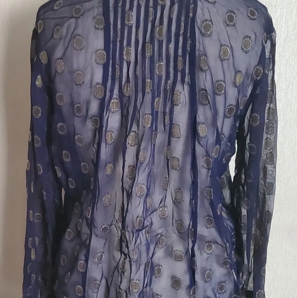 Meadow Rue Blue pattern Top Blouse Shirt 16 uk Bow chiffon sheer pintuck - Picture 5 of 7
